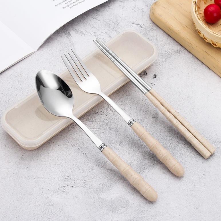 Bộ 3 Món Thìa, Đũa, Dĩa Lúa Mạch Chất Liệu Inox 304 đặc biệt tiện lợi khi mang cơm văn phòng