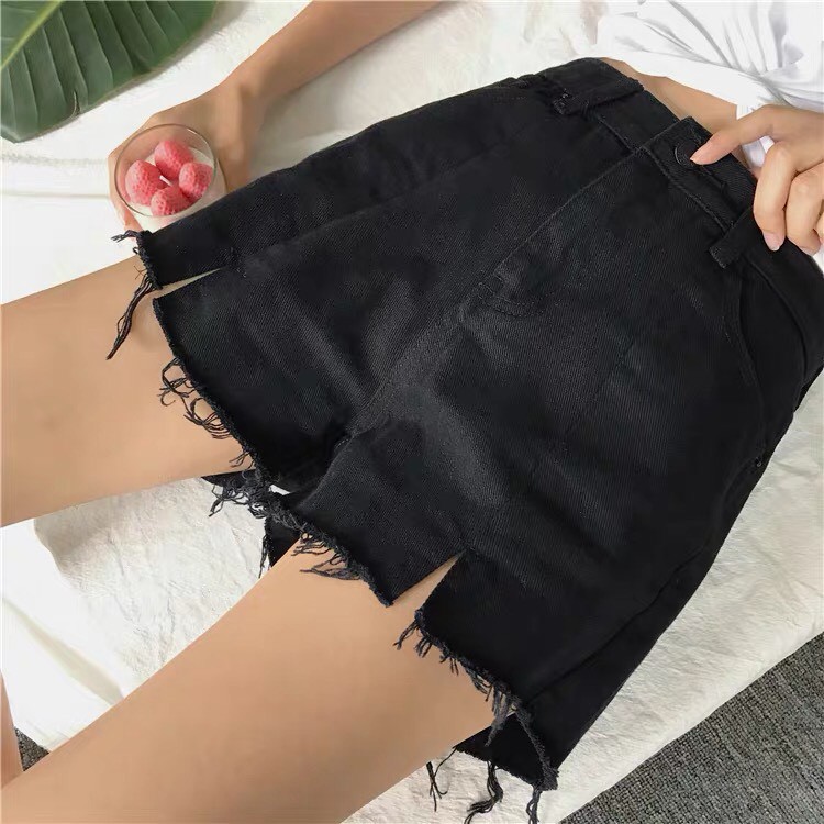 Quần Short Jeans Cạp Cao Tua Gấu Hàn Quốc