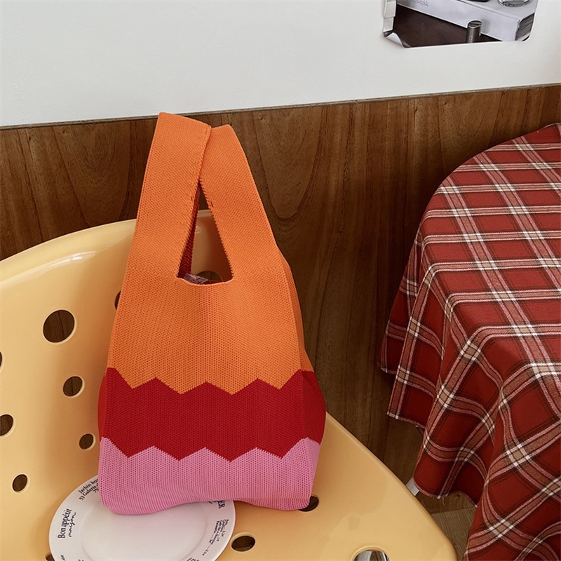 IELGY Túi tote Đeo Vai Dệt Họa Tiết Kẻ Sọc Thời Trang Xuân Hè Mới