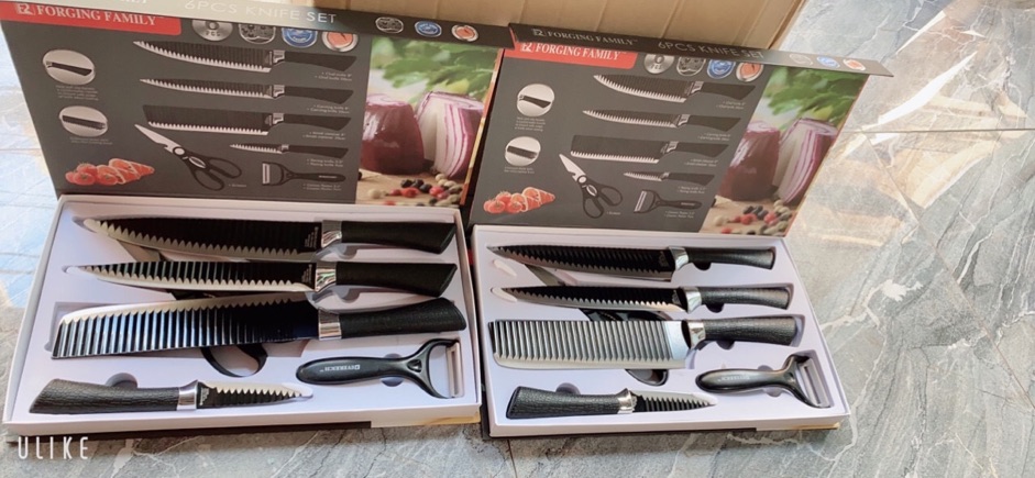 Bộ dao 6 món làm bằng thép không gỉ ( chuôi dao bọc nhựa da cao cấp)