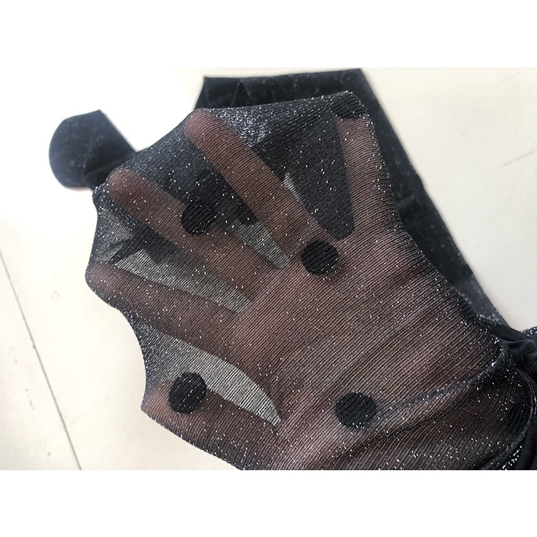 DUNEA Quần Tất Lụa Mỏng Phối Ren Họa Tiết Chấm Bi Xinh Xắn Cho Nữ