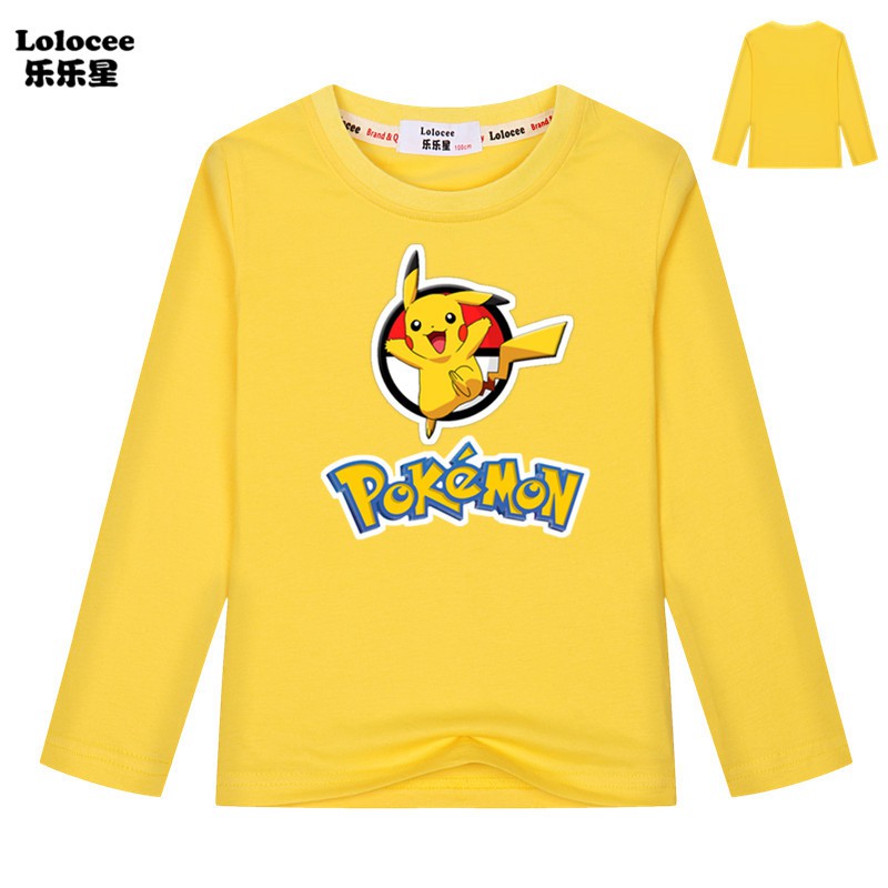 POKEMON Áo Thun Tay Dài Hình Pikachu 3d Cho Bé Trai