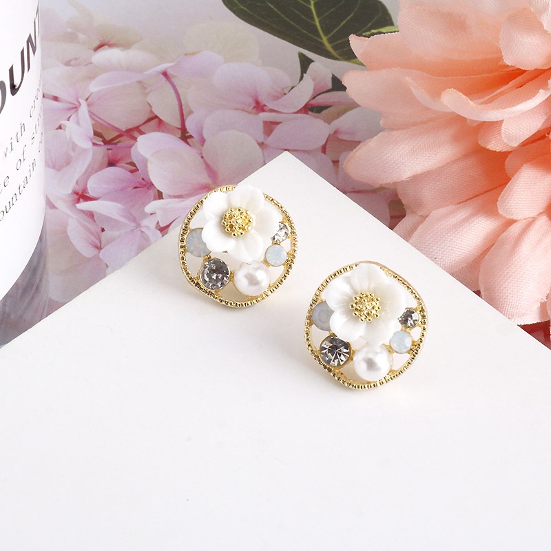 Hoa tai mạ bạc 925 hình bông hoa phối kim cương giả