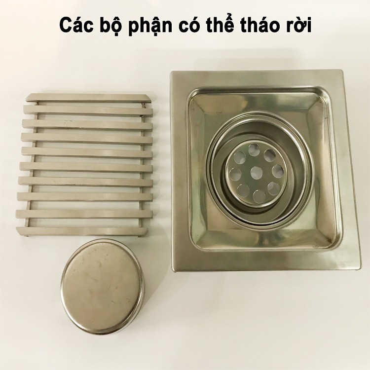 [Hàng cao cấp] Phễu thoát sàn nước Inox 304 mặt đường kẻ, thoát nước nhanh, chống hôi