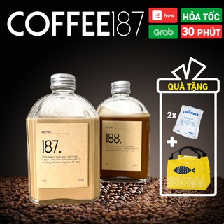 Cà phê tươi đóng chai tiện lợi COFFEE187.Set 2 chai cafe 2 vị Kem sữa Arabica và Nâu Fine Robusta kèm túi giữ lạnh 8h