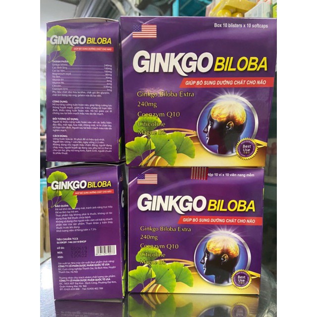 Ginkgo Biloba 240mg Bổ não, tăng cường tuần hoàn máu hiệu quả hộp 100 viên