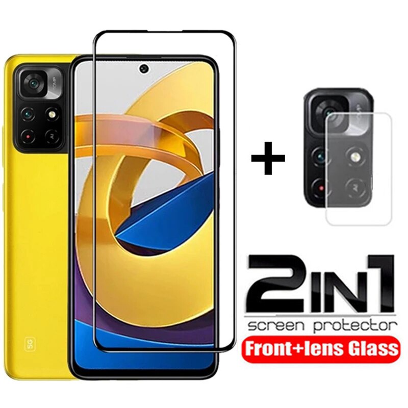Kính cường lực 2 trong 1 bảo vệ ống kính máy ảnh cho Xiaomi Poco M4 Pro M3Pro Xiomi Poco M4 M3 X3 Pro