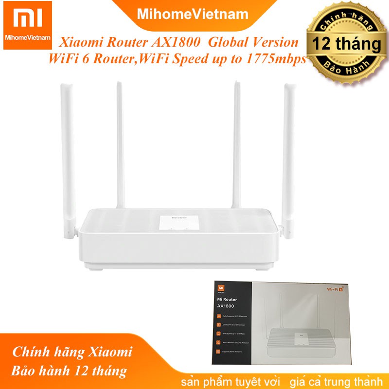 [Mã 66ELHASALE hoàn 7% đơn 500K] Bộ phát WiFi Xiaomi Mi Router AX1800 - Hỗ trợ mesh, WiFi 6, 5 Core