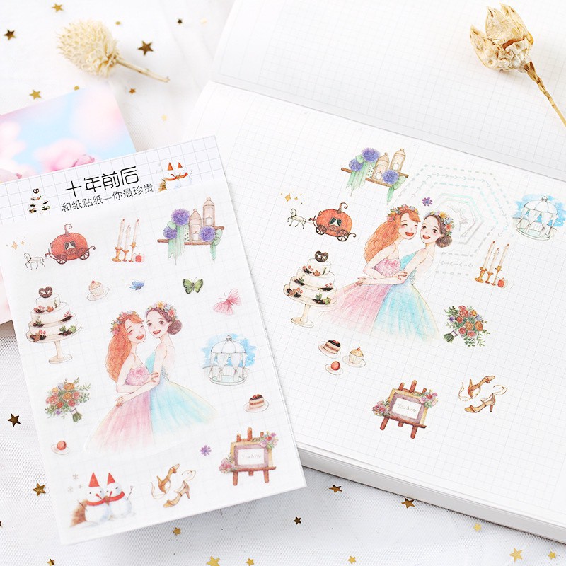 Sticker MỜ Nữ sinh trang trí sổ tay, Scrapbook (SM11)