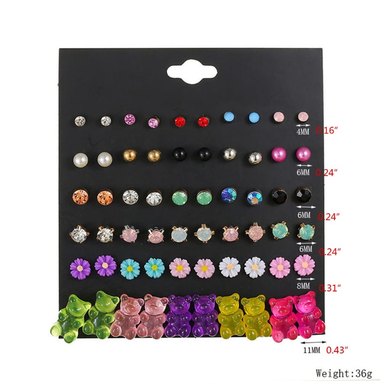 Bông Tai Hình Gấu Và Hoa 3D Mini Màu Gradient Thời Trang