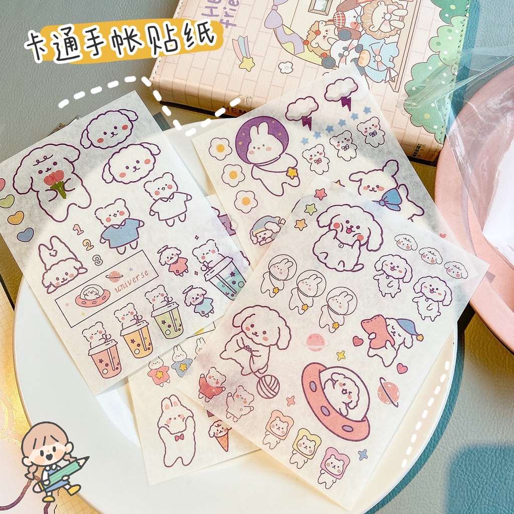 Sticker cute dán sổ dán mũ bảo hiểm điện thoại chai lọ bàn ghế trang trí cá nhân Set 4 tấm K48