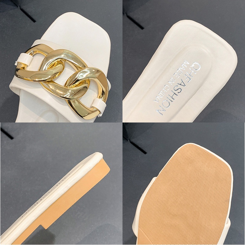Big Size 36-42 Dép đi biển Đế Bệt Bằng Kim Loại Thời Trang Mùa Hè 02040 Cho Nữ