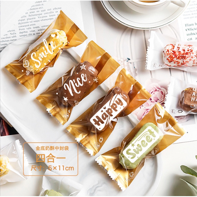 Túi kẹo bánh qui hạnh nhân size 5x11 cm 1 bịch 100 túi