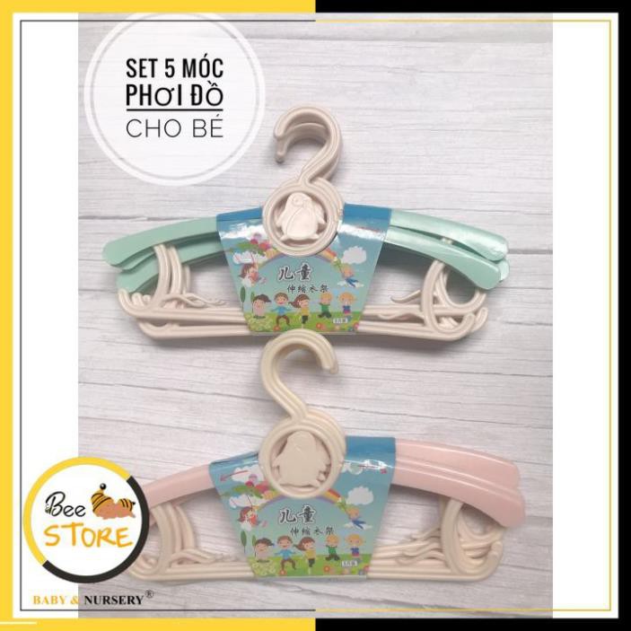 Set 5 móc nhựa phơi quần áo điều chỉnh được độ dài cho bé, Móc phơi đồ siêu xinh