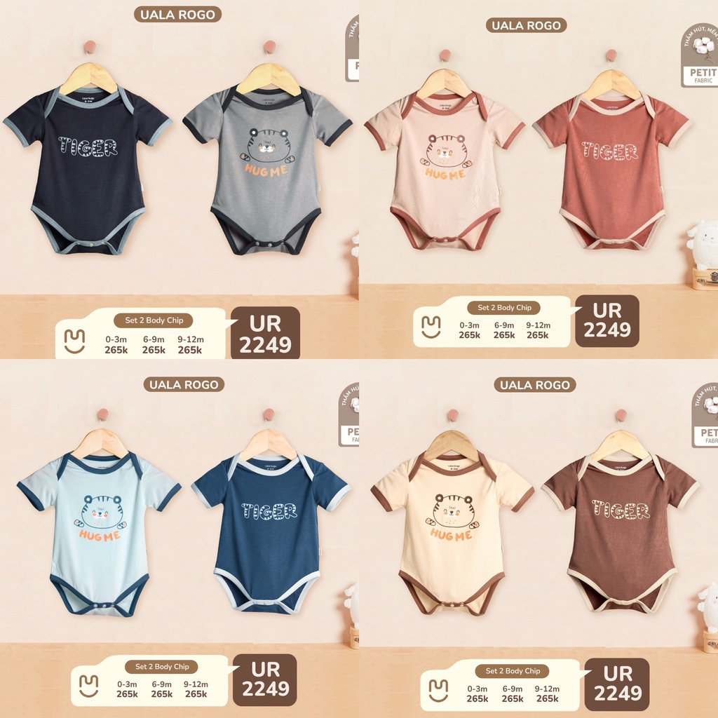 Bodychip vải Petit UalaRogo cho bé 0-9 tháng mềm mại thoáng mát dễ mặc bỉm 1set/2chiếc