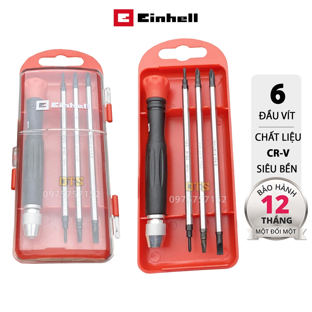 Bộ tô vít đa năng thép CR-V 4 trong 1, 6 đầu hãng Einhell, nhỏ gọn, sửa chữa điện tử, bộ tua vít nhỏ mini