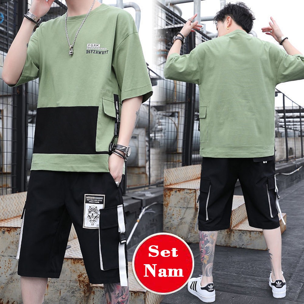 Bộ Quần Áo Thun Nam Ngắn Tay Phối Túi Khoá Dây Chữ Kết Hợp Quần Short Thể Thao Trẻ Trung MENFASHION1989 90000149C | BigBuy360 - bigbuy360.vn
