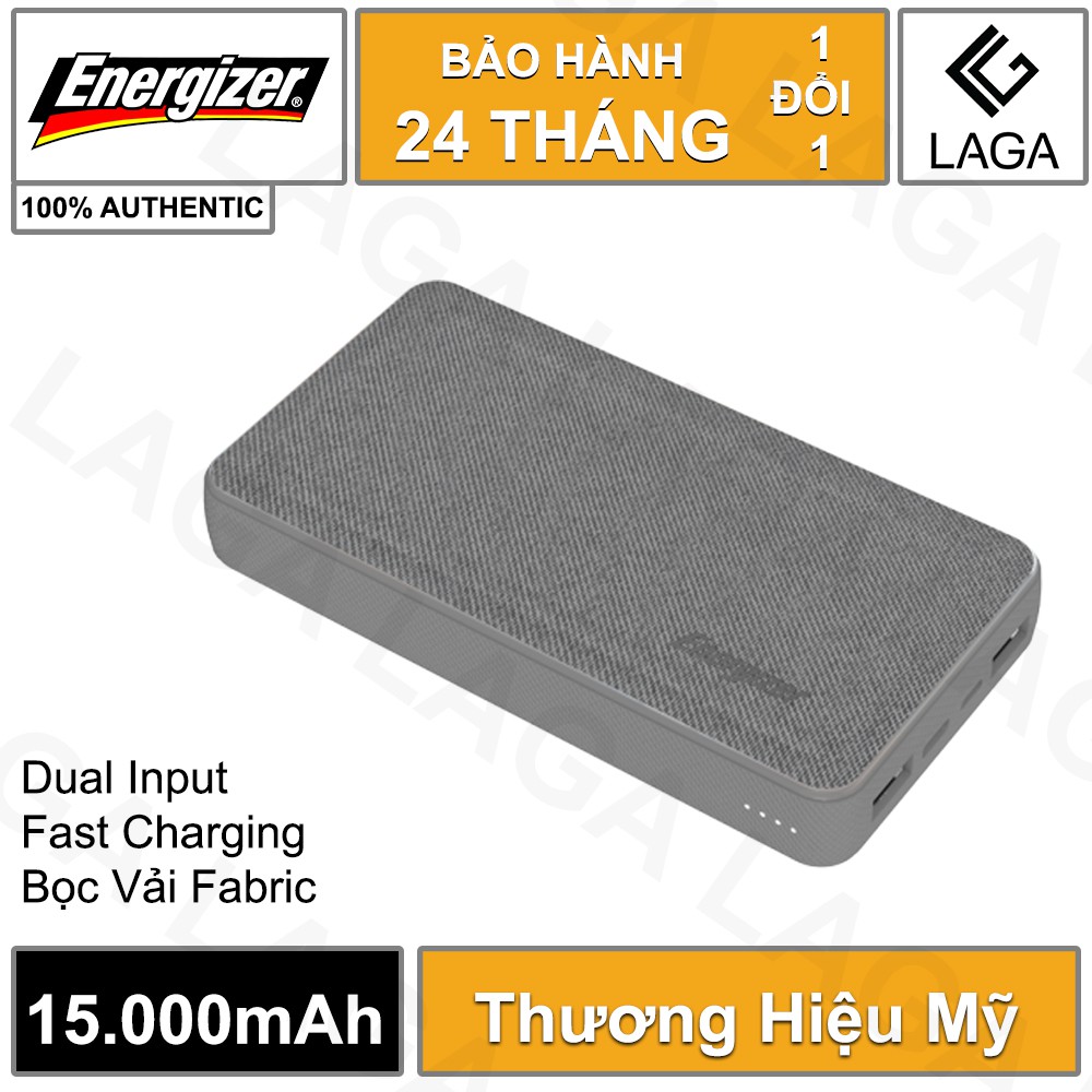 [Mã 159ELSALE hoàn 7% đơn 300K] Pin Sạc Dự Phòng Energizer 15000mAh Li-Polymer Bọc Vải Fabric UE15043