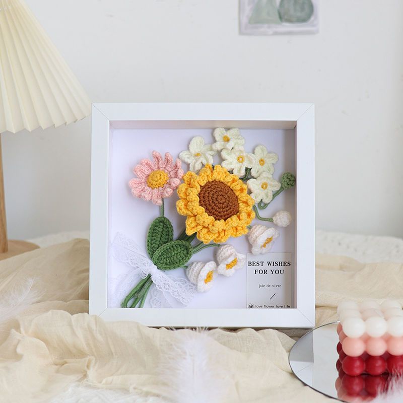 [Hàng Hoàn Thiện] Khung Ảnh Đan Len Thủ Công Hình Hoa Hướng Dương Hoa Hồng Sáng Tạo Cho Bạn Gái