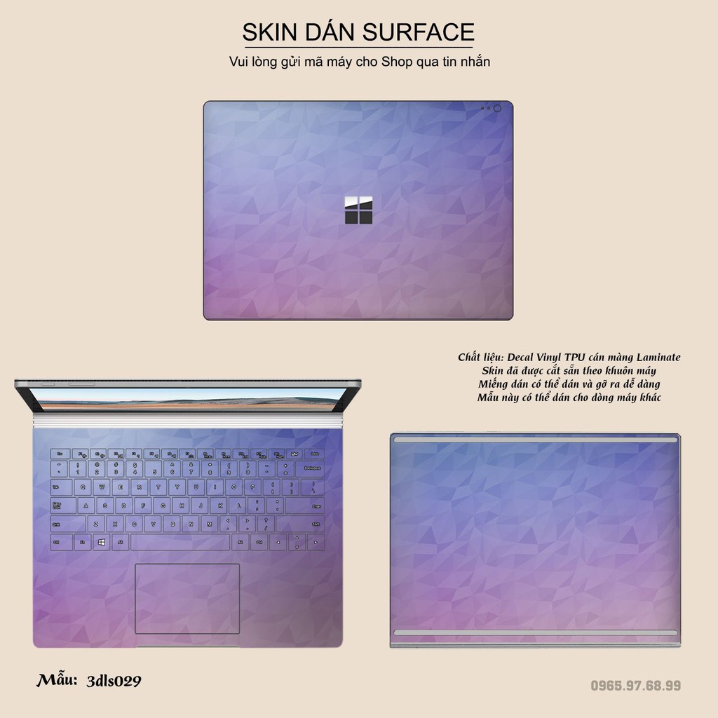 Miếng dán Skin bảo vệ mặt lưng Surface Pro 2/ Pro 3/ Pro 4/ Pro 5/ Pro 6/Pro 7/Pro X / Surface Go /Book in hình sưu  tầm