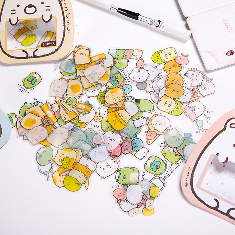 Set 50 miếng dán hình Kawaii Sumikko Gurashi dùng trang trí sổ tay / nhật ký / Máy tính / Notebook DIY