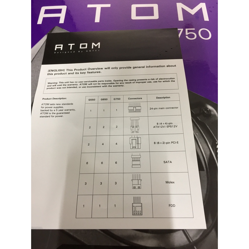 Nguồn Antec 750W Atom G750 80 Plus Gold - Hàng chính hãng