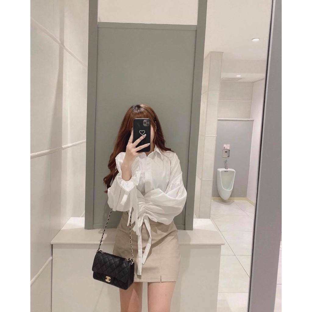 Áo Kiểu Cổ Đúc Thắt Nơ Lưng Dây Rút Tay Bồng Siêu Xinh Freesize&lt;52Kg - A.140