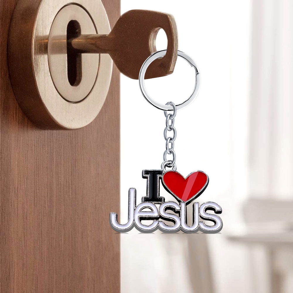 Móc Khóa Kim Loại Khắc Chữ I Love Jesus