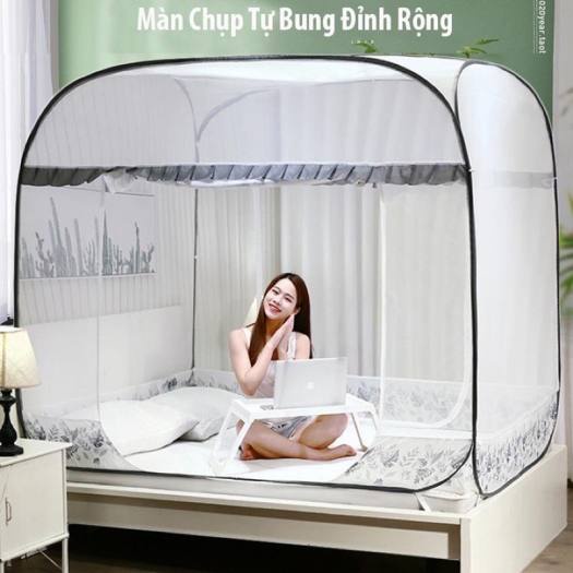 Mùng Chụp Màn Chụp Tự Bung Đỉnh Rộng Đỉnh Vuông Khung Xếp Cao Cấp Người Lớn Mùng Ngủ Kích Thước 1m6x2m 1m8x2m 2mx2m2