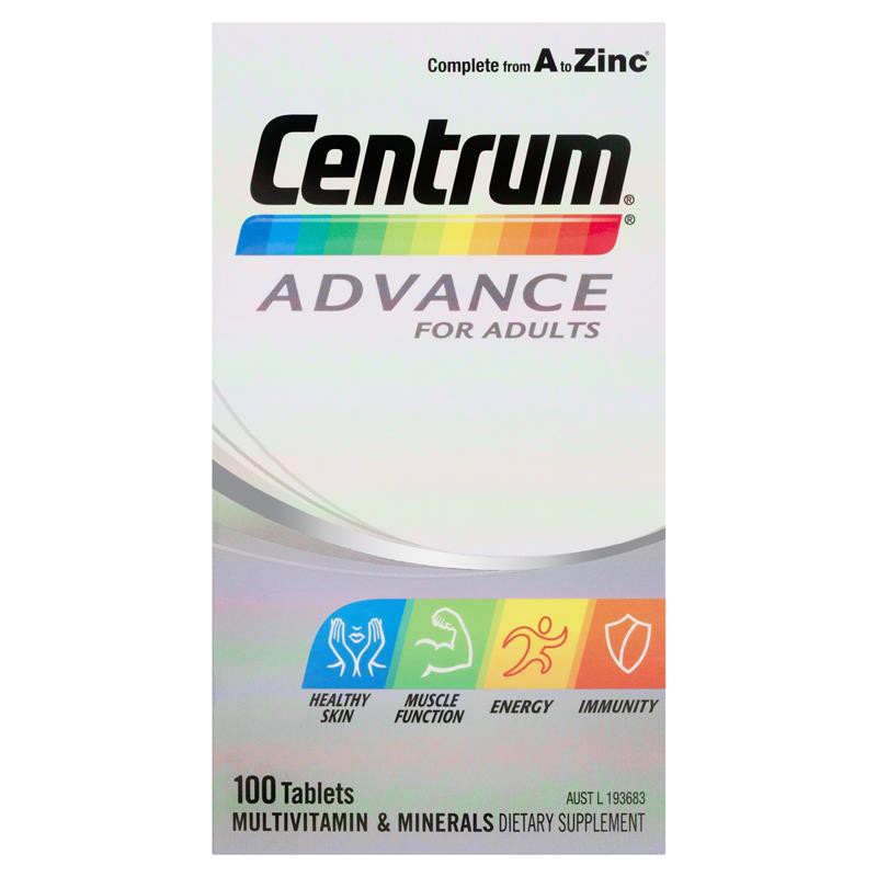 Vitamin tổng hợp cho Người Lớn - Centrum Advance For Adults  - ÚC - 100 viên - Dành cho người dưới 50 tuổi | Thế Giới Skin Care