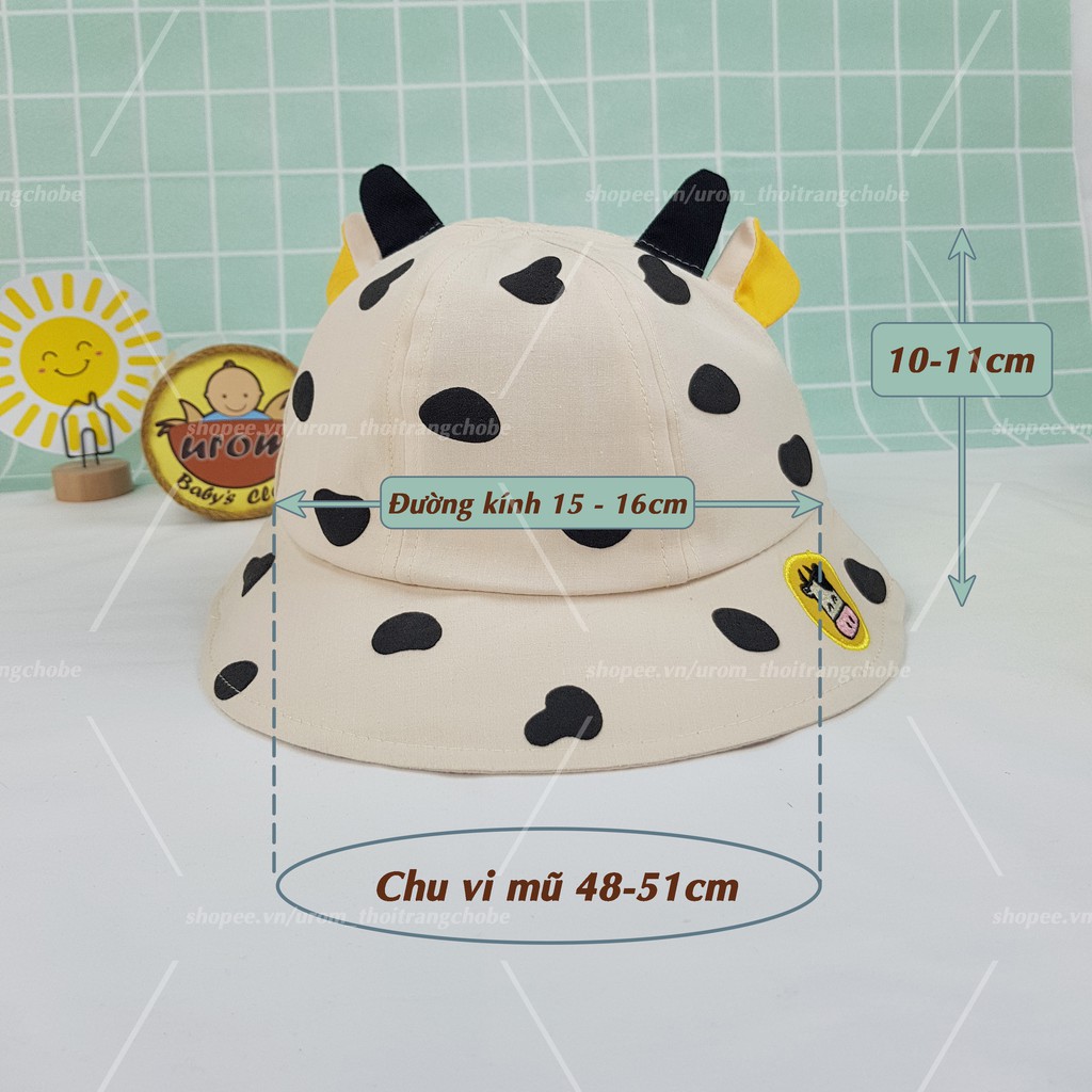 Mũ trẻ em vành tròn họa tiết bò sữa đáng yêu cho bé gái, bé trai 1 – 3 tuổi