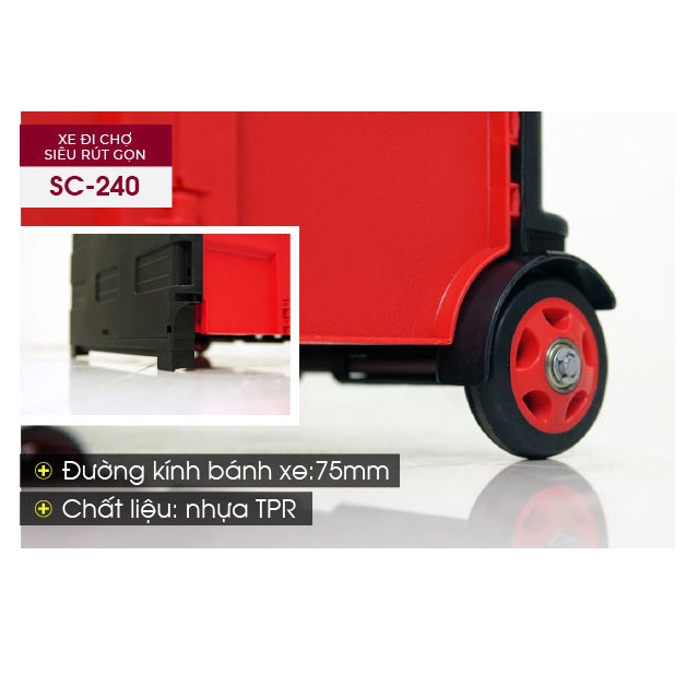 Xe kéo hàng đi chợ rút gọn Fujihome SC-240 - Tải trọng 40Kg - Bảo hành chính hãng 12T