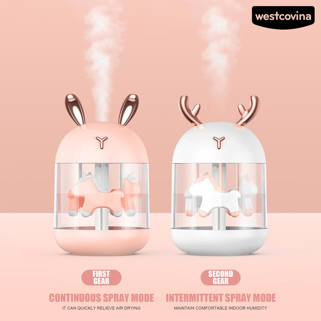 Máy tạo độ ẩm không khí kiểu tai thỏ/ sừng tuần lộc dễ thương kèm đèn LED tiện lợi