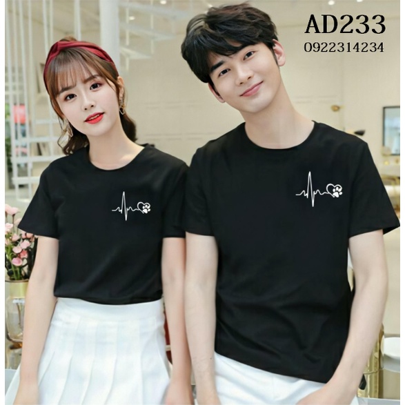 Áo đôi nam nữ, áo cặp nam nữ in hình nhịp đập trái tim AD233