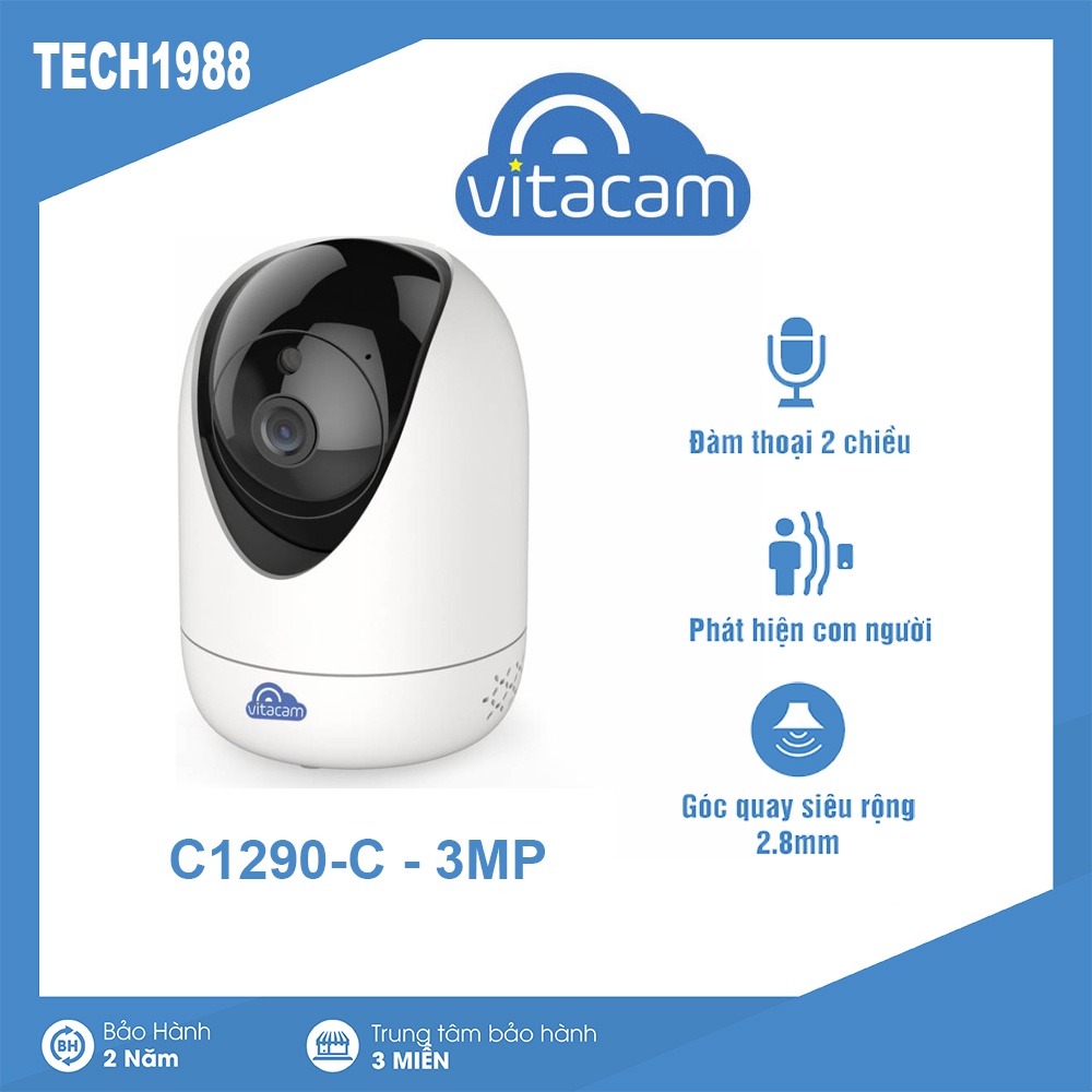 VITACAM C1290-C - ĐỘ PHÂN GIẢI 3MPX CHUẨN ULTRA HD - LENS 2,8MM GÓC QUAN SÁT SIÊU RỘNG, QUAN SÁT BAN ĐÊM XOAY 360 ĐỘ