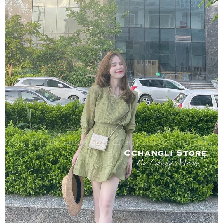 Set áo tơ babydoll &amp; chân váy xếp tầng cạp chun