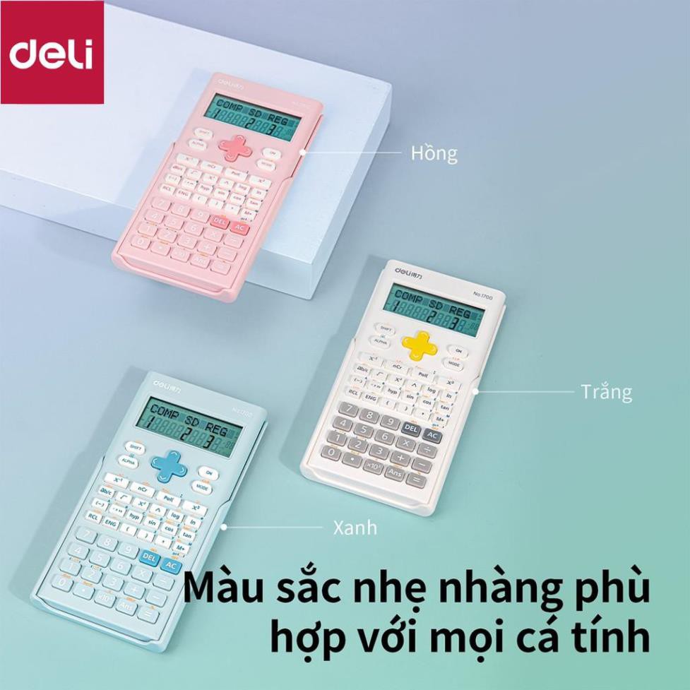 Máy tính kỹ thuật học sinh Deli -Xanh/ Hồng/ Trắng - 1700 [Deli]