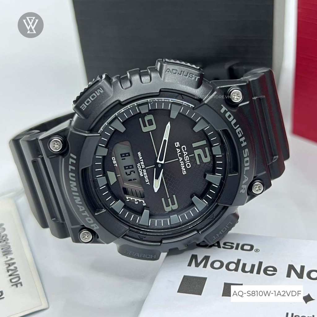 Đồng Hồ Năng Lượng Mặt Trời Nam Casio WATCHSTORE AQ-S810W-1A2VDF, Kính Nhựa 46.6mm, Màu Đen Cá Tính Thời Thượng