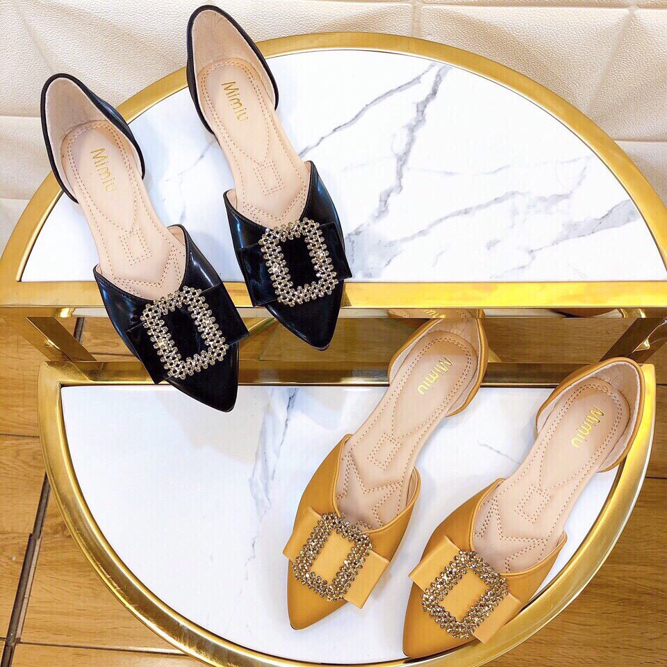 Giày búp bê nữ thời trang, sục nữ mang êm chân da bóng mũi nhọn chuẩn size từ 35-40 gót cao 2p màu vàng | BigBuy360 - bigbuy360.vn