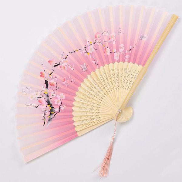Quạt cổ trang hồng tuyết loại 2 quạt xếp múa cầm tay phong cách Trung Quốc in họa tiết trang trí đẹp
