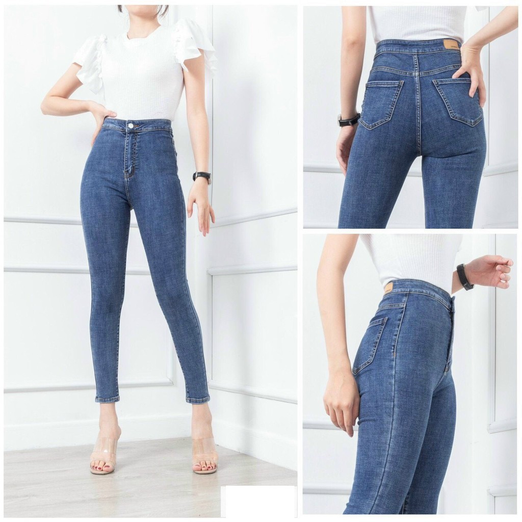 Quần jean nữ lưng cao trơn KHÔNG ĐAI LƯNG không túi trước 3 tôn màu -ds1