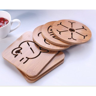 [Combo 6] Miếng Lót Cách Nhiệt Bằng Gỗ Hoạ Tiết Ngẫu Nhiên B034