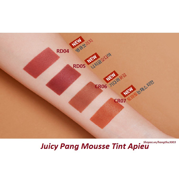 [APIEU - MÀU MỚI] Son Kem Lì Siêu Mềm Mịn Apieu Juicy Pang Mousse Tint