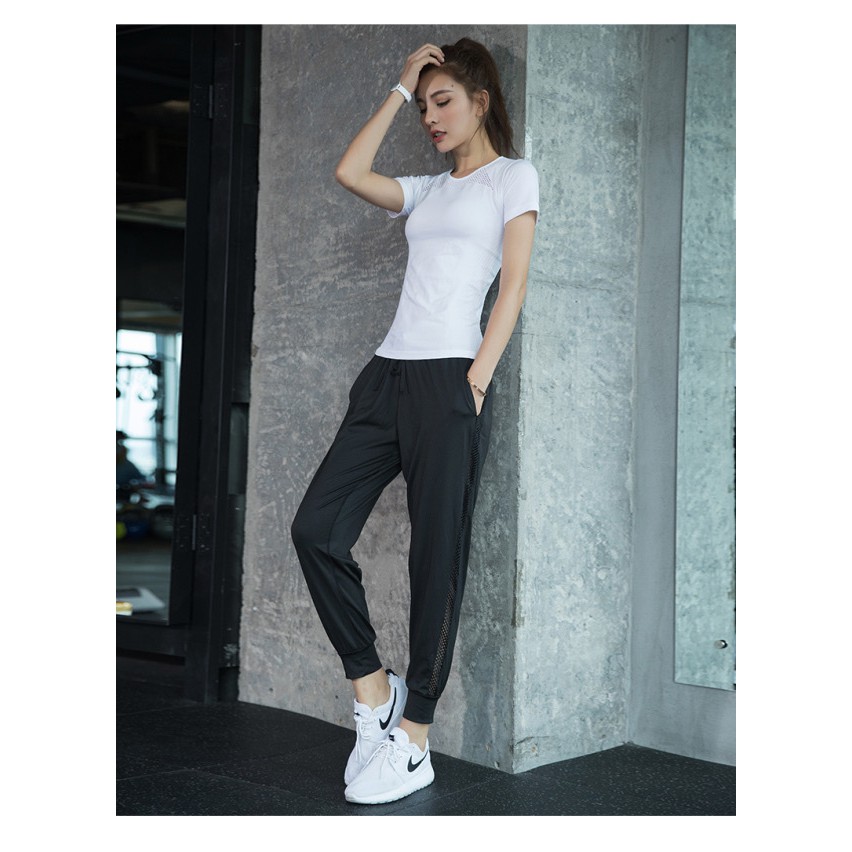 Quần Tập Gym Nữ [JOGGER] Thể Thao Thun Pha Lưới Hông [ĐỒ TẬP GYM NỮ]