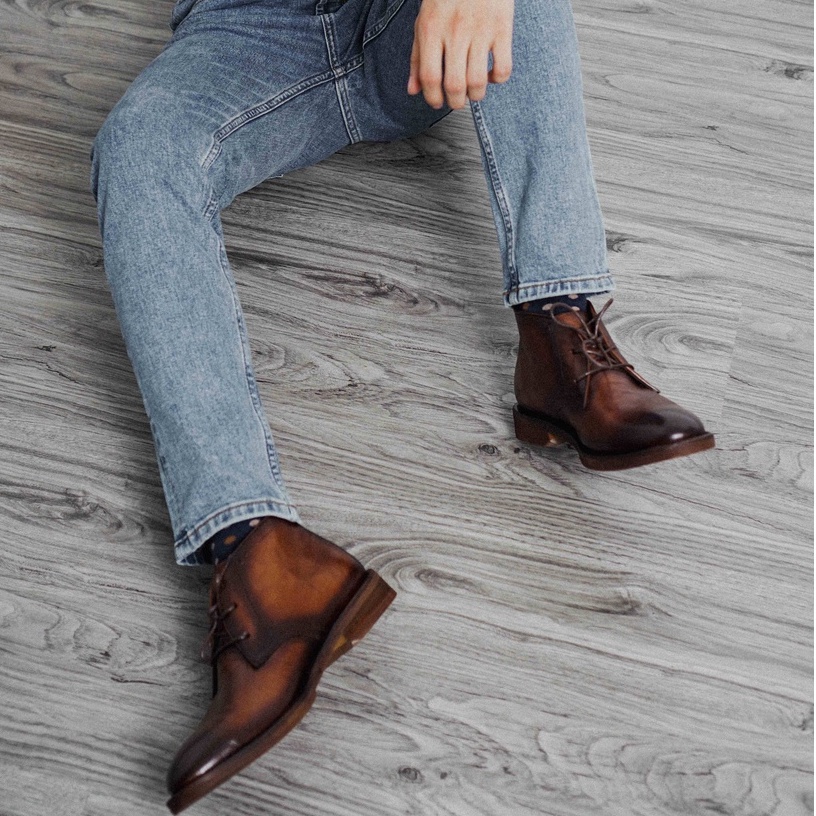 Giày boot  nam CHUKKA màu nâu, giày boot da bò thật cổ lửng, giày nam thương hiệu TONKIN
