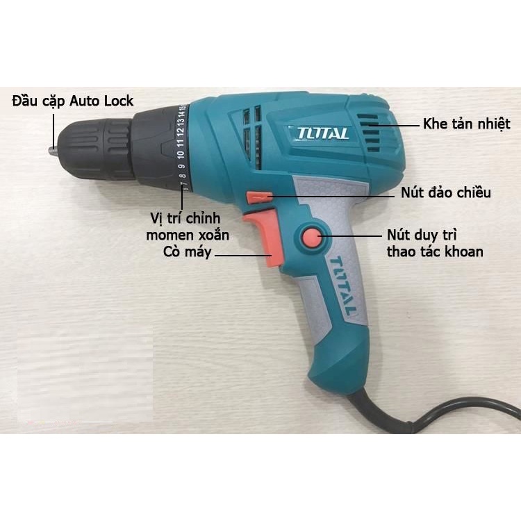 Máy khoan vặn bắn vít cầm tay dùng điện 280W TOTAL TD502106 10mm Đầu khoan tự động