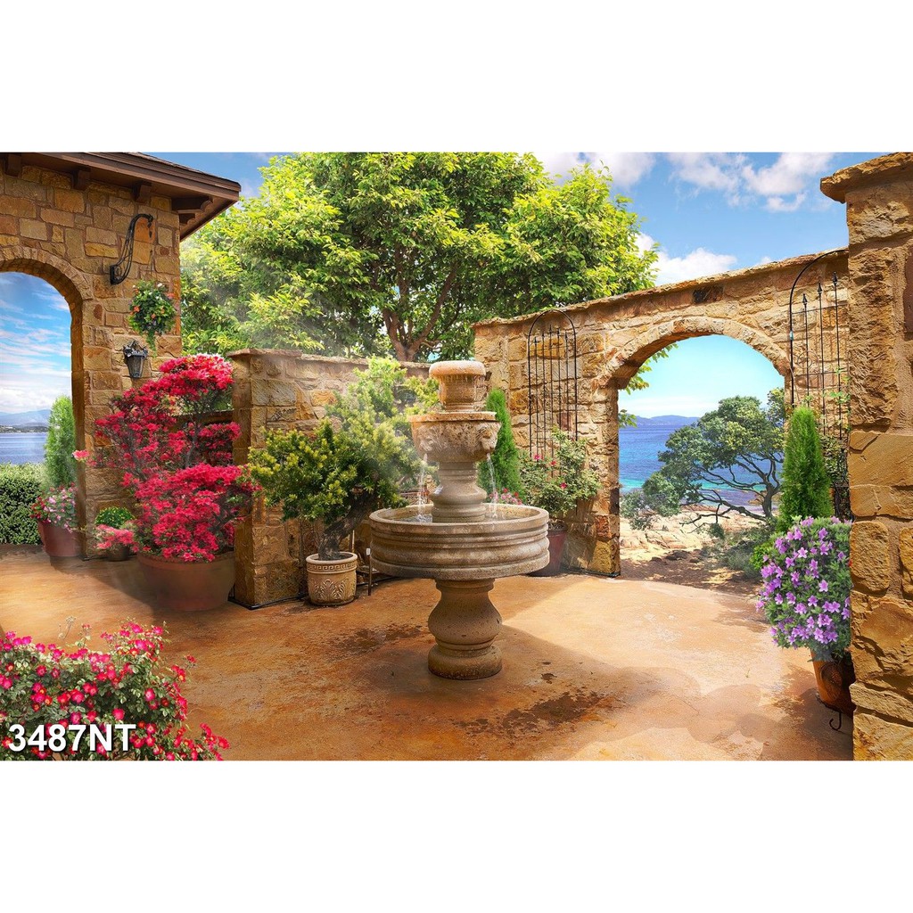 TRANH DÁN TƯỜNG 3D HÌNH ẢNH CỬA SỔ VINTAGE, CỬA SỔ NHÌN RA PHONG CẢNH,VÒM CỬA SỔ.