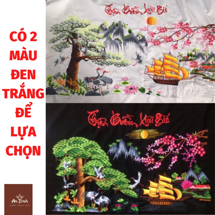 Tranh thêu vi tính thuận buồm xuôi gió,tranh thêu vi tính thành phẩm thuận buồm ,hai màu đen trắng ,có khung, chưa khung