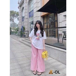 set quần caro hồng + áo pull