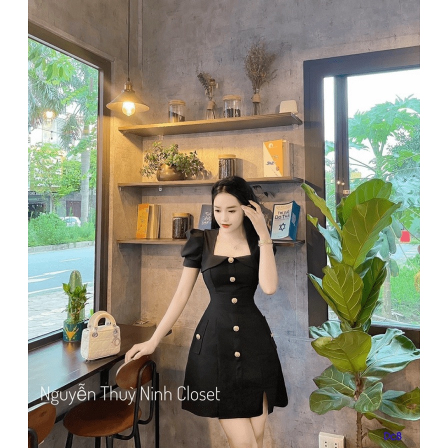 (Free Ship) ĐẦM COTTON LẠNH CÓ MÚT VUÔNG VAI DÁNG ÔM BODY HACK DÁNG THIẾT KẾ HÀNG NÚT CỰC SANG CHẢNH UP Shop VLTN